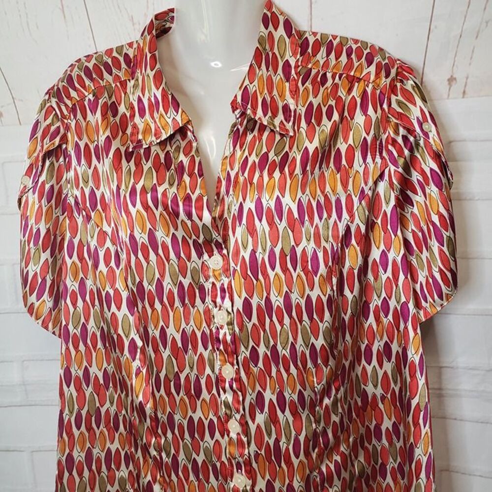 Pretty Lane Bryant Orange Print Satin Button Down Blouse womens Plus 2XL Top
